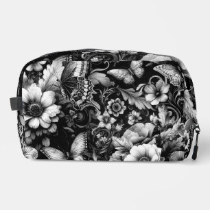  Monochrome Antique Floral with Butterflies  Dopp Kit
