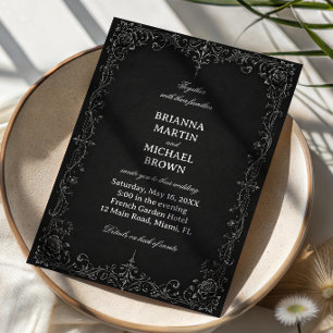 Monochrome Baroque Rose Invitation