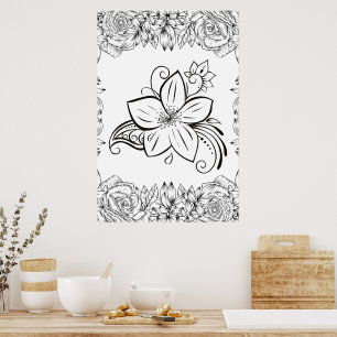 Monochrome Beautiful Flower, Graphic Artwork Poster