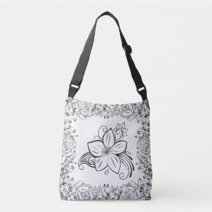 Monochrome Beauty Black and White Floral Crossbody Bag