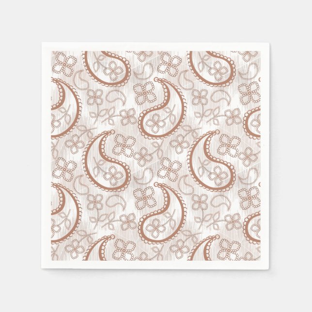 Monochrome beige and white paisley pattern.  napkin (Front)