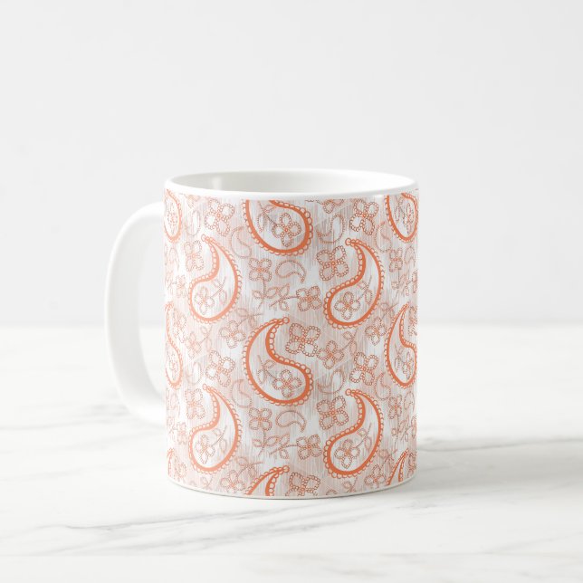 Monochrome beige white orange paisley pattern. coffee mug (Front Left)