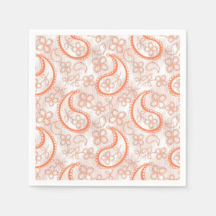 Monochrome beige white orange paisley pattern. napkin