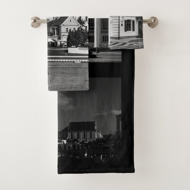 Monochrome Belarus Architecture Minsk Grodno Brest Bath Towel Set (Insitu)