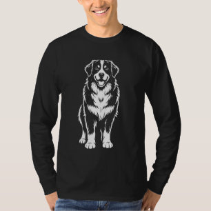 Monochrome Bernese Mountain Dog Sitting Line Art D T-Shirt