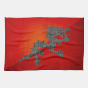 Monochrome Bhutan Flag Tea Towel