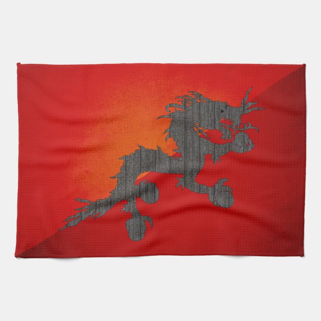 Monochrome Bhutan Flag Tea Towel (Horizontal)