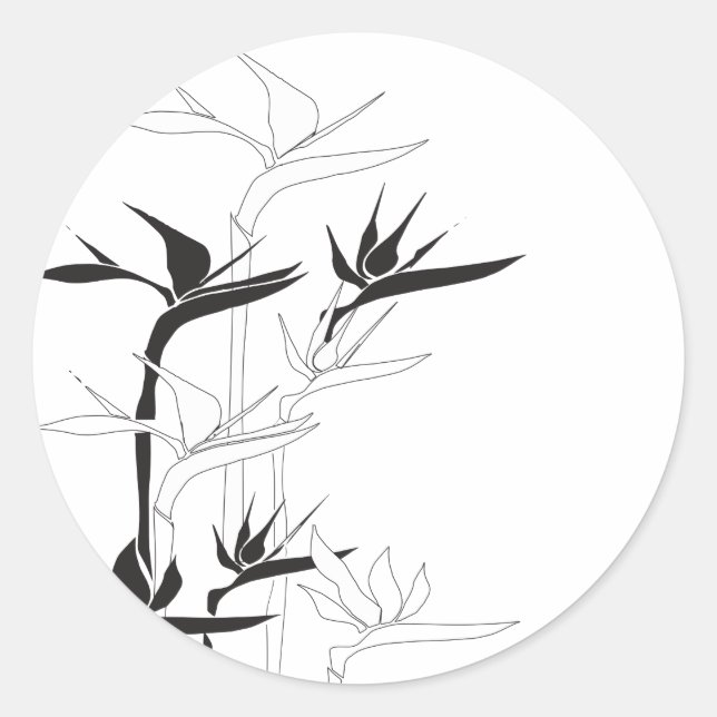 Monochrome Bird of Paradise Classic Round Sticker (Front)