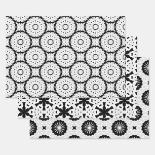 Monochrome Black and White Geometric Patterns Wrapping Paper Sheet