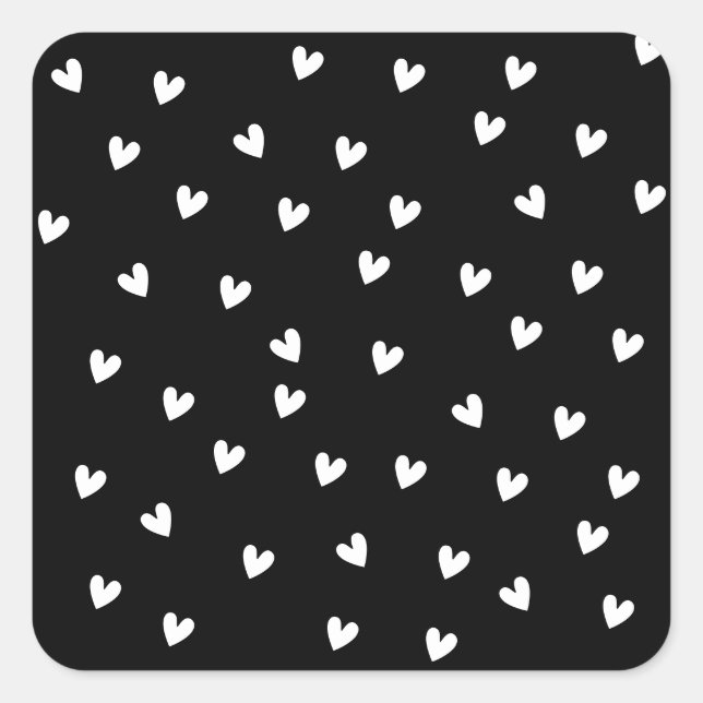 Monochrome Black and White Heart Pattern Square Sticker (Front)