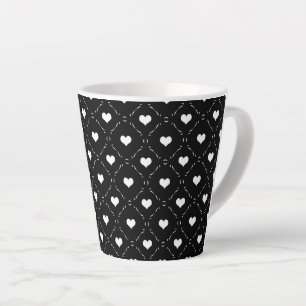 Monochrome Black and White Mini Hearts Grid Latte Mug