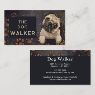 Monochrome black brown sign dog pet care services business card