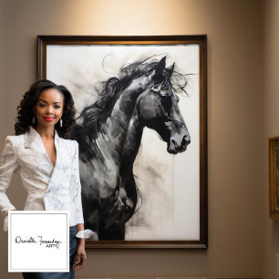 Monochrome Black Horse Large Wall Art Painting