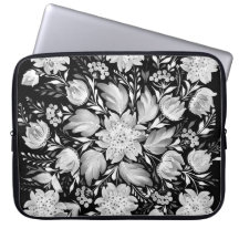 Monochrome Black & White Folk Art Laptop Sleeve