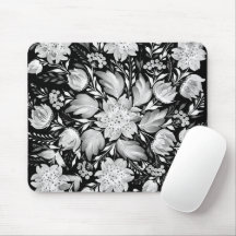 Monochrome Black & White Folk Art Mouse Pad