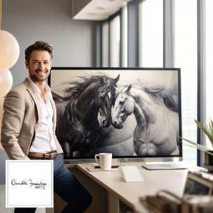 Monochrome Black White Horses   Large Wall Art