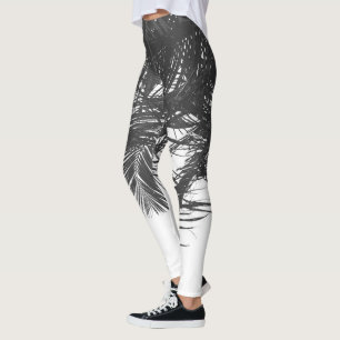 Monochrome Black White Palm Tree Leaves Leggings