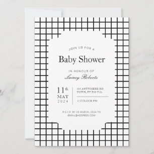 Monochrome Black White Square Geometric Plaid Invitation