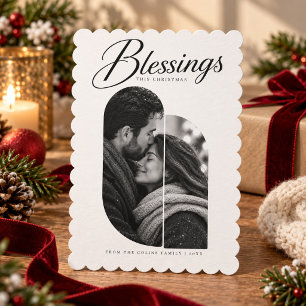 Monochrome Blessings Split Couple Photo Christmas Holiday Card