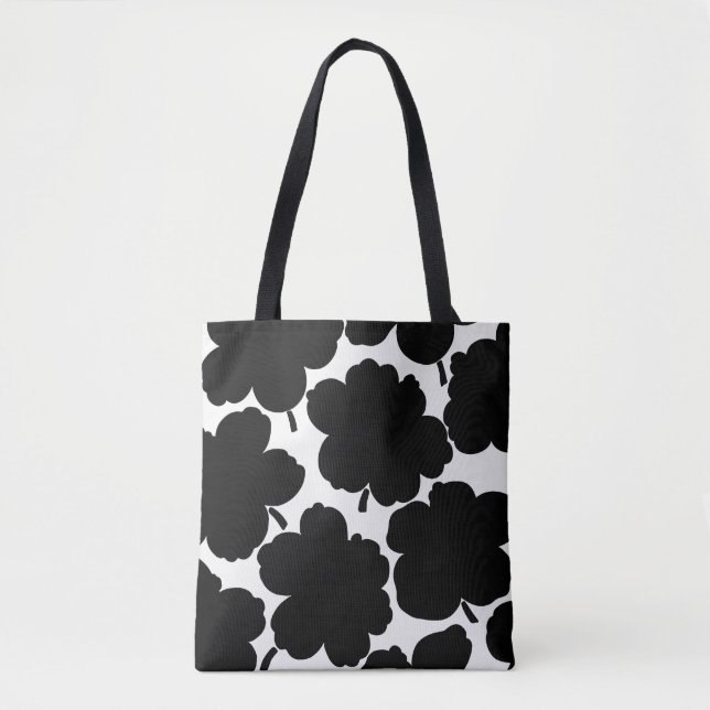 Monochrome Bloom Black & White Tote Bag (Front)