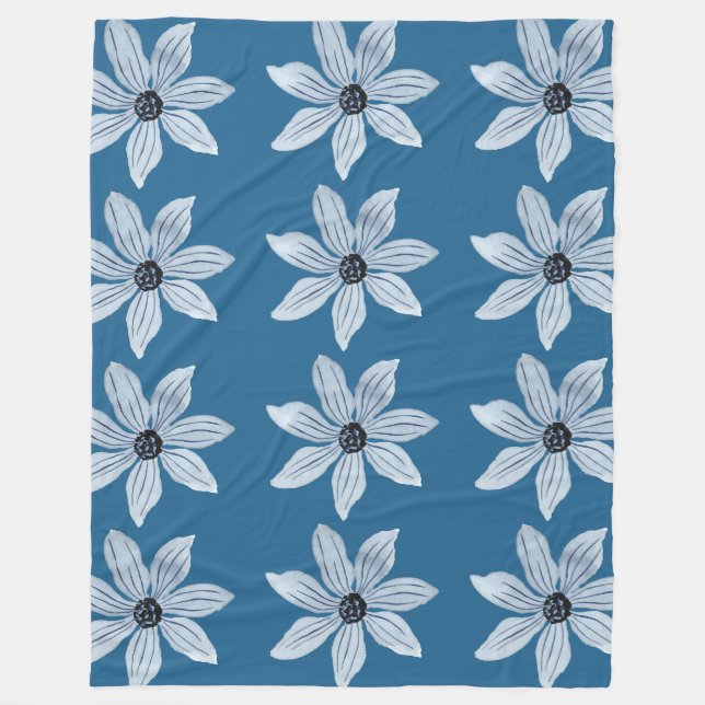 Monochrome Bloom Pattern Fleece Blanket (Front)