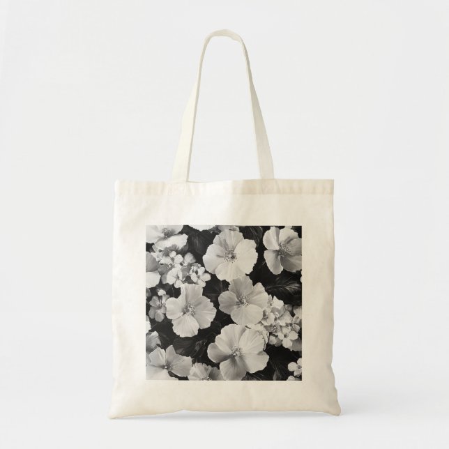 Monochrome Bloom Tote Bag (Front)