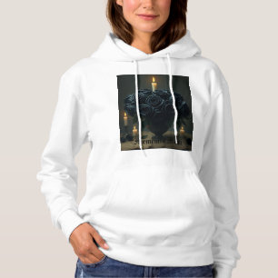Monochrome Bloom – White Hoodie with Black Floral