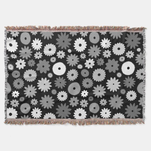 Monochrome Blooms Big Pattern Throw Blanket (Front)