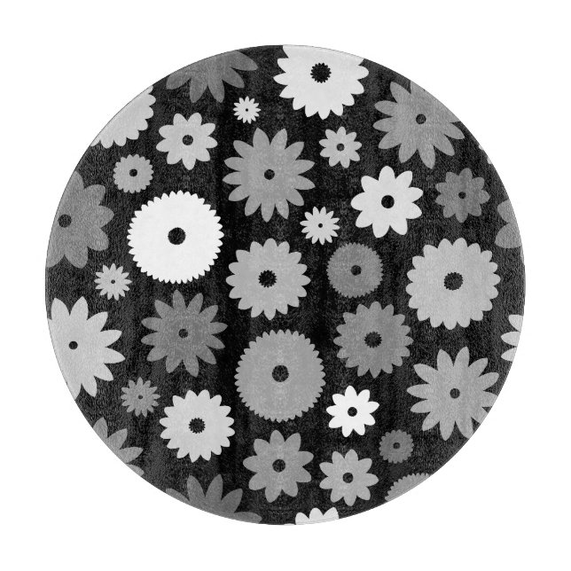 Monochrome Blooms Large Pattern Cutting Board (Front)
