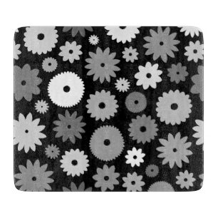 Monochrome Blooms Large Pattern Cutting Board