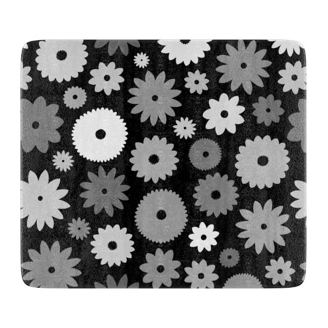 Monochrome Blooms Large Pattern Cutting Board (Front)