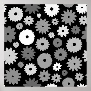 Monochrome Blooms Large Pattern Poster
