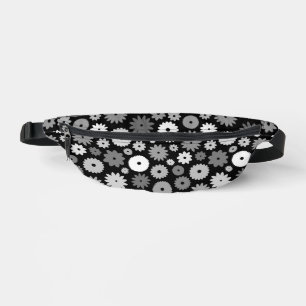 Monochrome Blooms Pattern Bum Bags