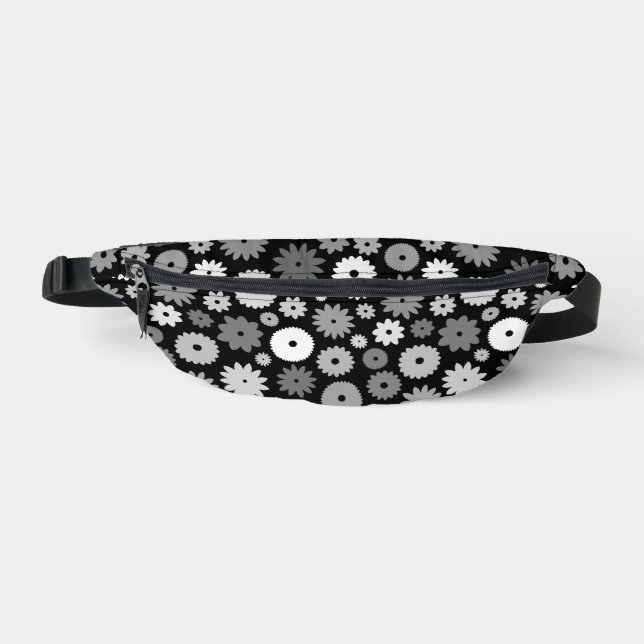 Monochrome Blooms Pattern Bum Bags (Front)
