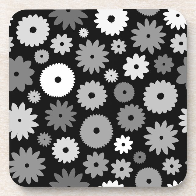 Monochrome Blooms Pattern Coaster (Front)