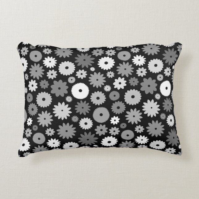 Monochrome Blooms Pattern Decorative Cushion (Front)
