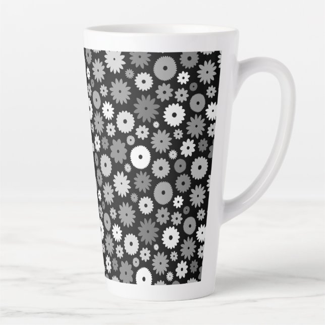 Monochrome Blooms Pattern Latte Mug (Right)
