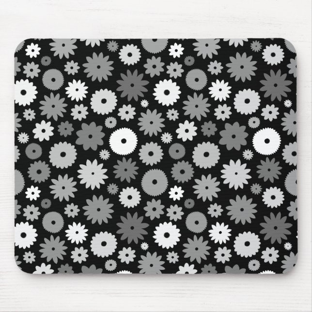 Monochrome Blooms Pattern Mouse Pad (Front)