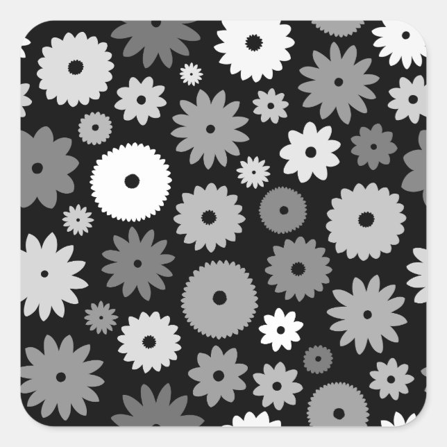Monochrome Blooms Pattern Square Sticker (Front)