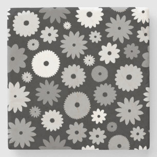 Monochrome Blooms Pattern Stone Coaster