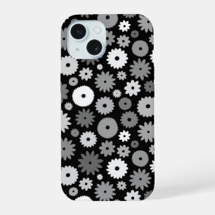 Monochrome Blooms Repeat Pattern iPhone 15 Case