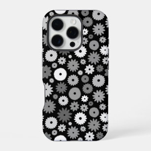 Monochrome Blooms Repeat Pattern iPhone 16 Pro Case