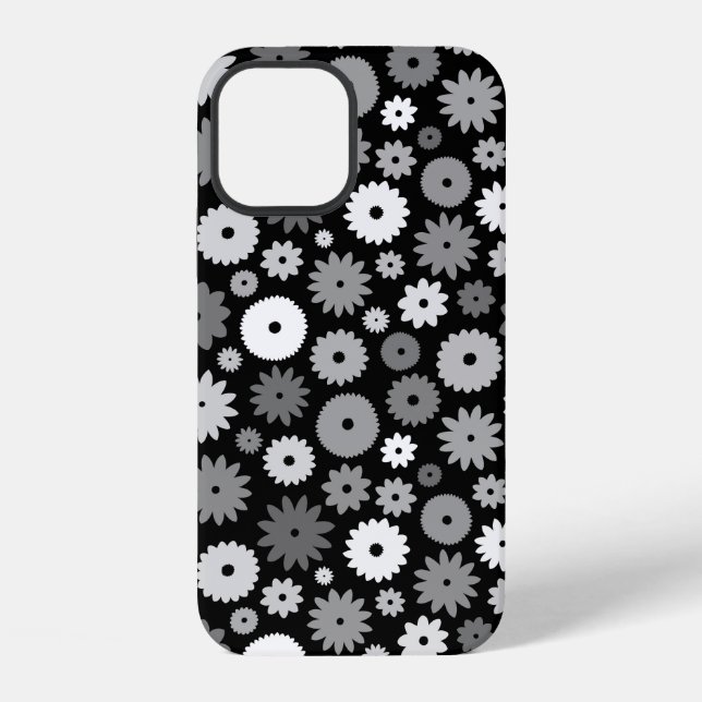 Monochrome Blooms Repeat Pattern iPhone Case (Back)