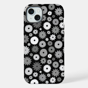 Monochrome Blooms Repeat Pattern iPhone 15 Plus Case