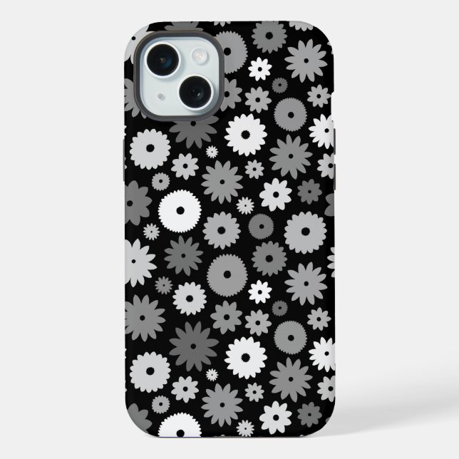 Monochrome Blooms Repeat Pattern iPhone Case (Back)