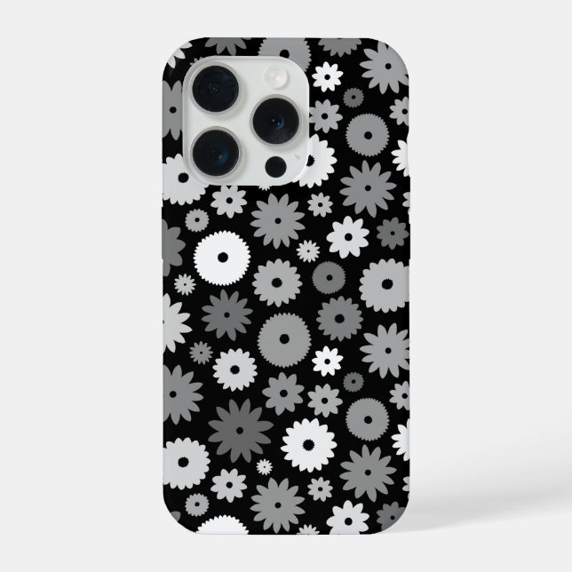 Monochrome Blooms Repeat Pattern iPhone Case (Back)