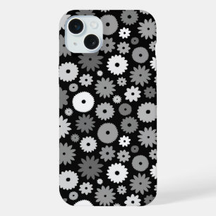 Monochrome Blooms Repeat Pattern iPhone 15 Plus Case