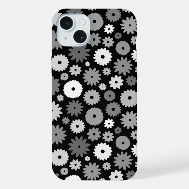 Monochrome Blooms Repeat Pattern iPhone Case (Back)