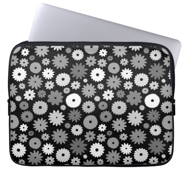 Monochrome Blooms Repeat Pattern Laptop Sleeve (Front)