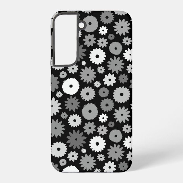 Monochrome Blooms Repeat Pattern Samsung Galaxy S22+ Case (Back)